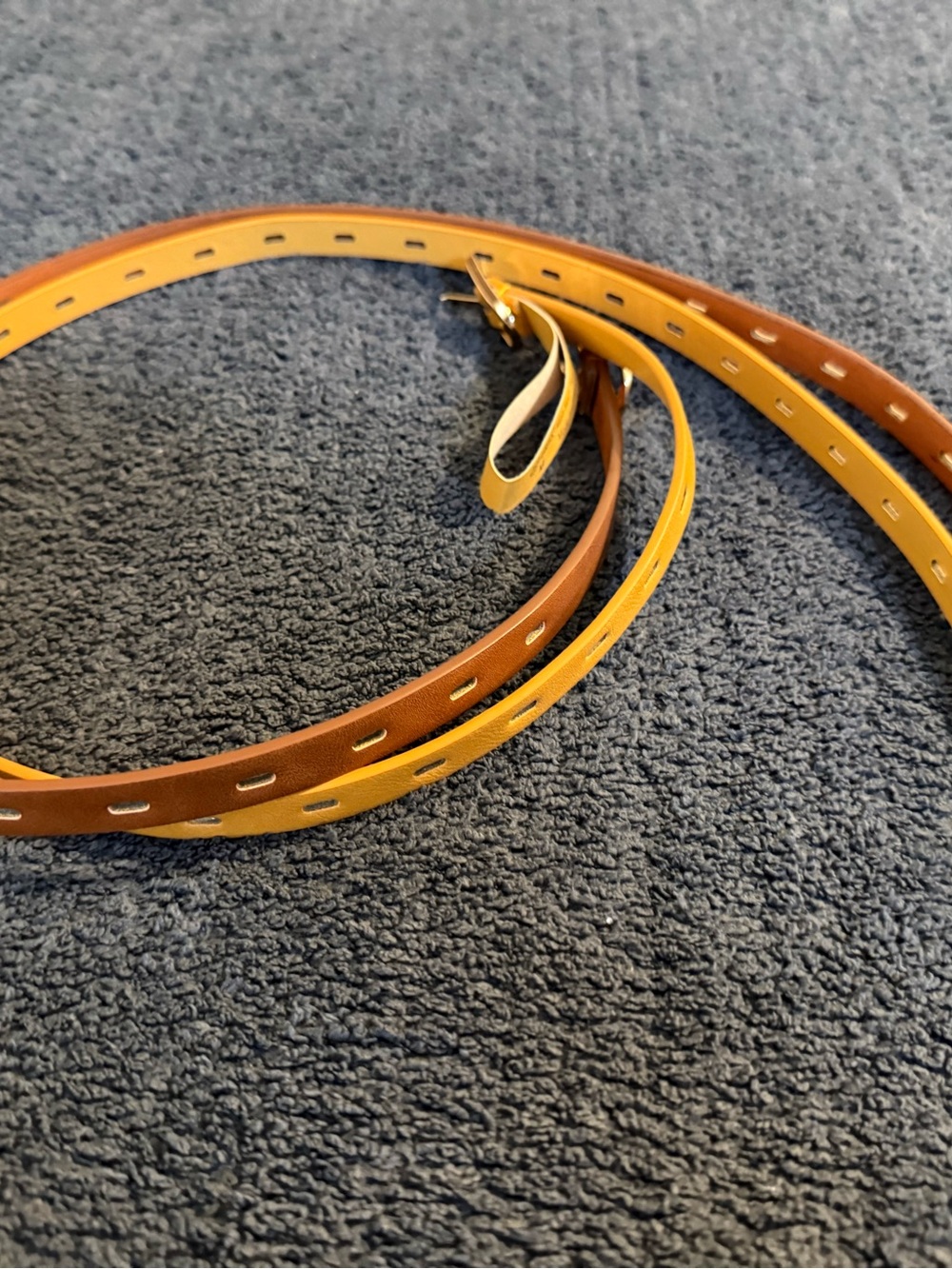Set of two Slim Double-Tone Women's Leather Belt - Brown & Yellow